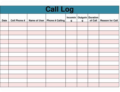 phone call log sheet  sample  format