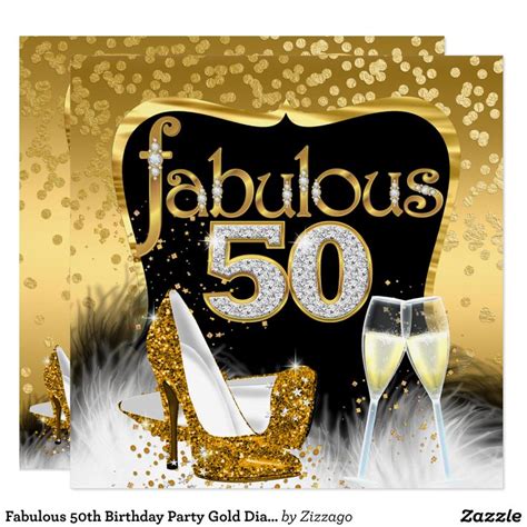 fabulous 50th birthday party gold diamond glitter invitation zazzle