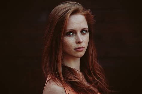 Women Model Redhead Long Hair Looking At Viewer Face