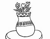 Coloring Vase Flowers Coloringcrew sketch template