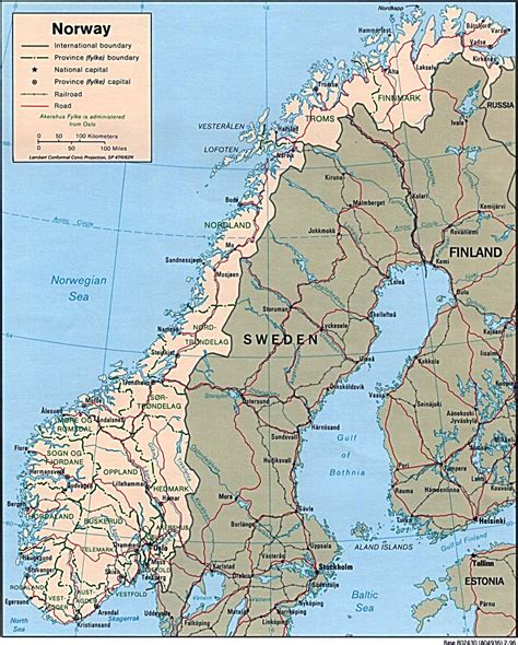 large detailed political  administrative map  norway  cities