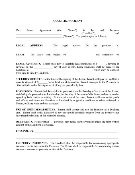 fillable form lease agreement printable forms
