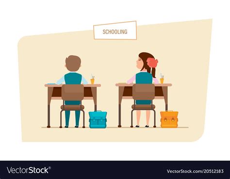 classmates sit next to each other behind desks vector image