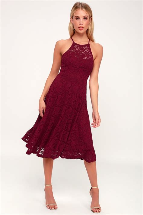 lovely burgundy dress lace dress midi dress strappy dress lulus