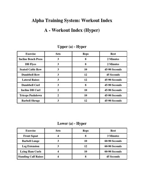 printable workout index   recreation physical exercise