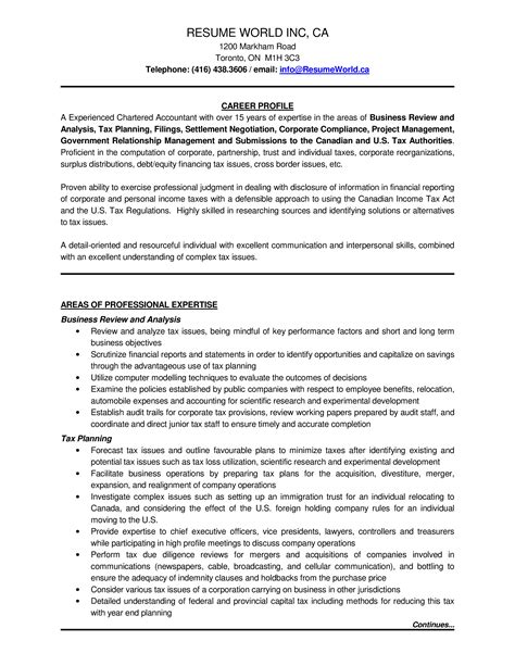 experienced chartered accountant resume sample templates