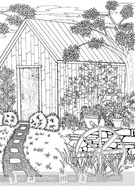 coloring page  grown ups garden scene   mom blog