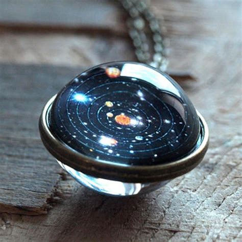 universe solar system pendent double sided glass ball necklace