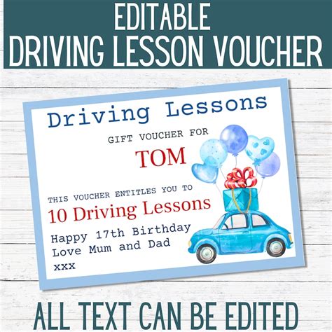 driving lesson gift voucher template learner driver  etsy uk