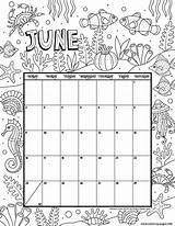 Coloring Month June Calendar Pages Printable sketch template