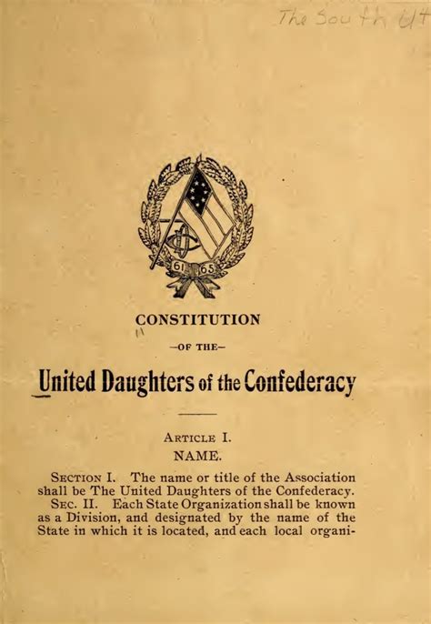 Confederacy Constitution Of The United Daughters Of The 1895
