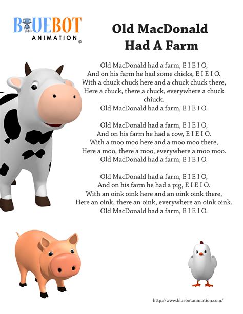 macdonald   farm nursery rhyme lyrics  printable nursery