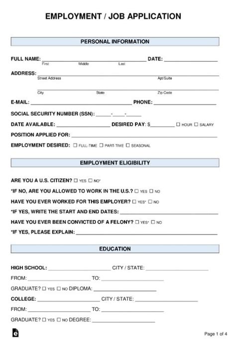 Employment Application Template 11 Free Printable Word Excel And Pdf