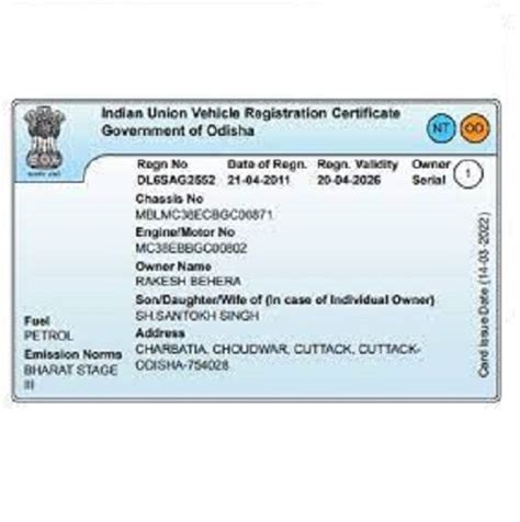 vehicle registration certificate rc card pvc card  cafe