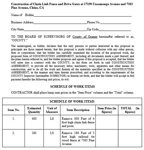 construction proposal template bid forms excel word
