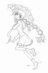 Girl Anime Umbrella Coloring Line Sureya Lineart Deviantart Cute Pages Clipart Portrait Drawings Color Clipground Printable Choose Board sketch template