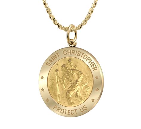 ladies  solid  yellow gold st saint christopher medal pendant