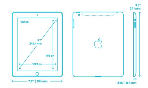 apple ipads dimensions drawings dimensionscom