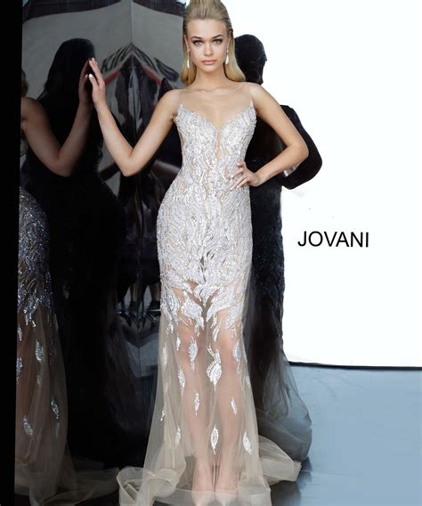 jovani 67786 silver nude sheer embellished sexy prom dress