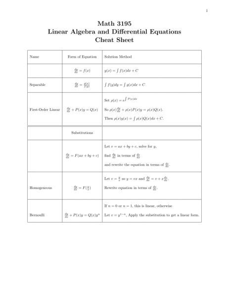 differential equations cheat sheet differential equations equations