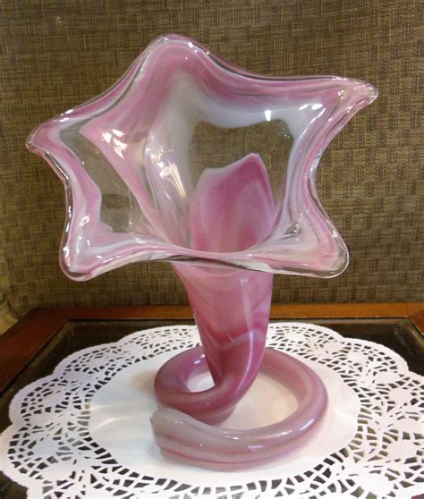 Pink And White Art Glass Vase ~ Free Form Blown Murano