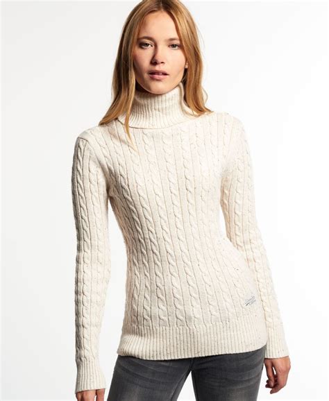 womens croyde roll neck jumper in cream nep superdry