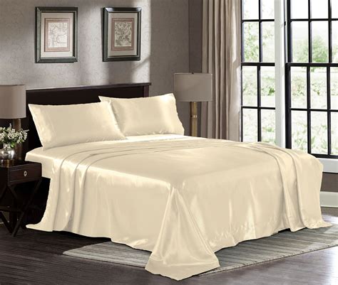 ultra soft silky satin bed sheet set  pillowcase fresh linen ivory full walmartcom