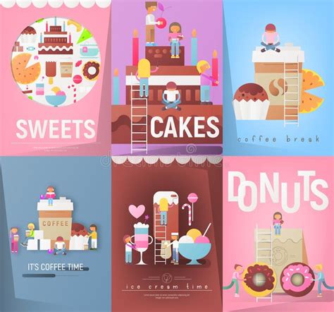 coffee mini poster set stock vector illustration of cafe