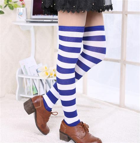 women s girl plus size striped thigh high socks sheer over the knee