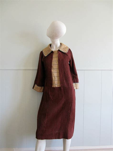 1920s vintage linen and wool workwear dress 1920s clothes 1920s