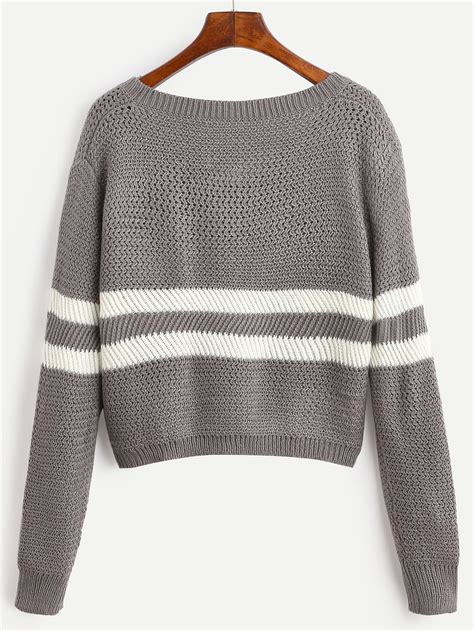 Striped V Neck Crop Sweater Shein Usa