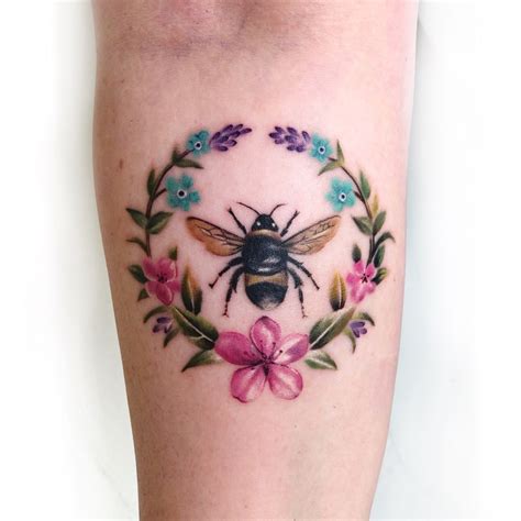 vintage bee tattoo floral bee  flower tattoo floral thigh tattoos