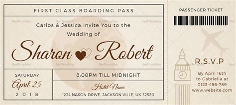 Wedding Boarding Pass Invitation Ticket Template