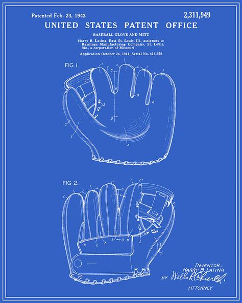 baseball glove patent blueprint digital art  finlay mcnevin