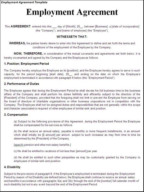 employment agreement  contract   employer  employee