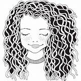 Girl Curly Hair Coloring Clip Illustrations Book Cute Vector sketch template