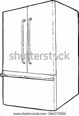 Outline Freezer Refrigerator Drawer Doors French Vector Side Shutterstock Stock Clip Preview sketch template