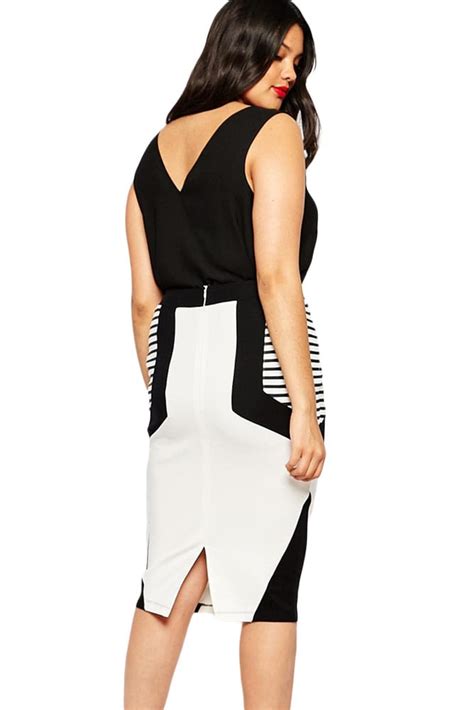 Women Summer Stripe Detail Plus Size Pencil Skirts