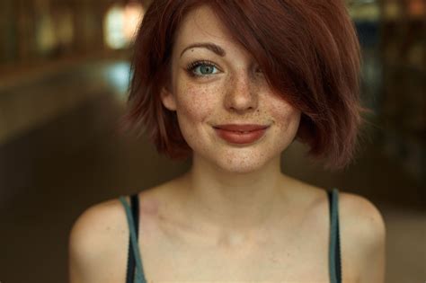 4531233 freckles long hair women redhead model face couple