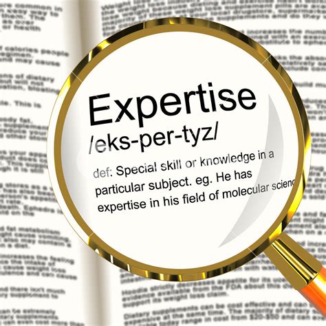 expertise definition magnifier showing skills proficiency