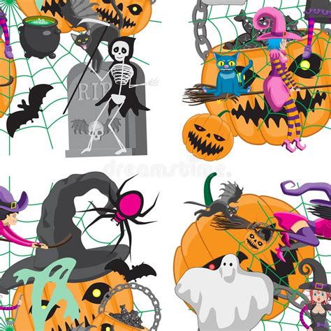 cute halloween background with witch and a cat stock