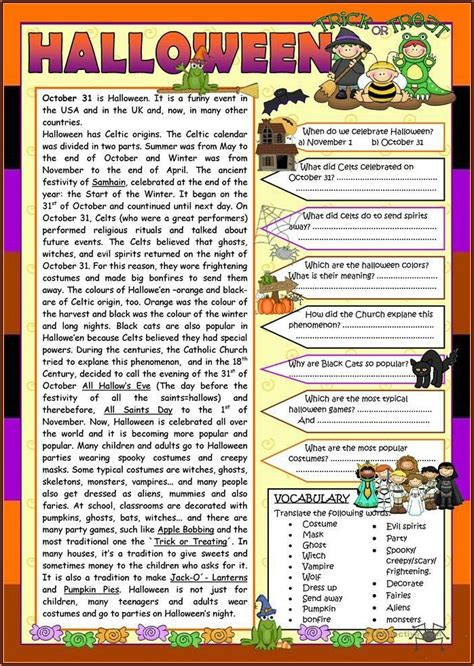 printable halloween reading comprehension worksheets worksheets