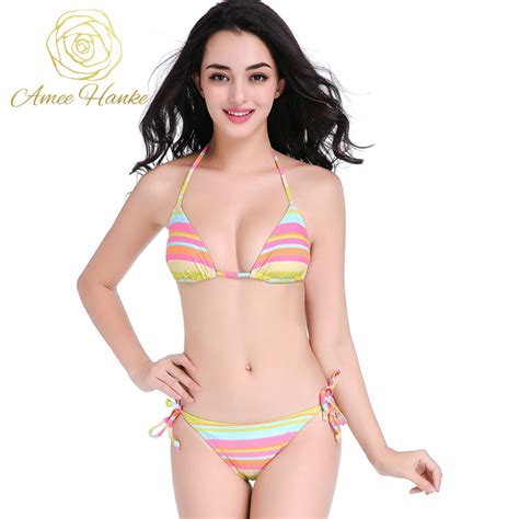 Southeast Asian Style 2017 Women Sexy Bikini Set Colorful Striped