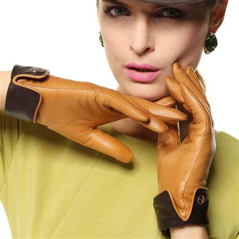 elegance women genuine leather gloves  rushed contrast color