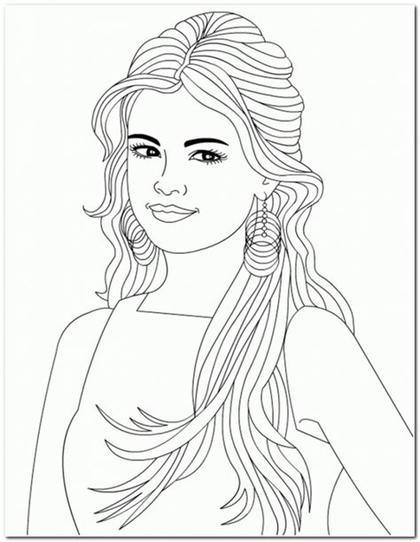 long hair girl coloring pages selena gomez easy coloring