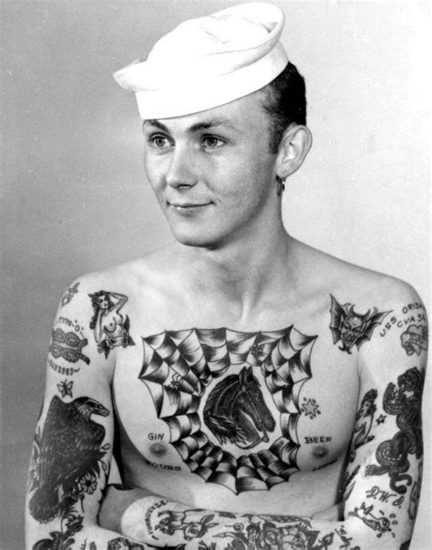 this sailor showing off his tattoos in the 1950s r interestingasfuck