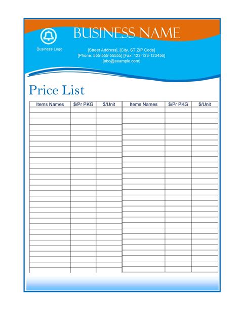 price list templates price sheet templates template lab