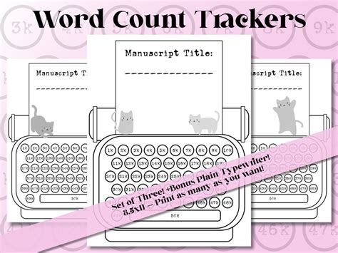 Word Tracker Writing Word Count Tracker Kitty Cat Themed Etsy