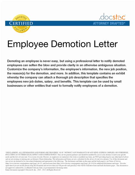sample demotion letter  employee  document template