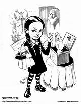 Addams Wednesday Morticia Axelmedellin Chibi Famille Coloriages Inktober sketch template